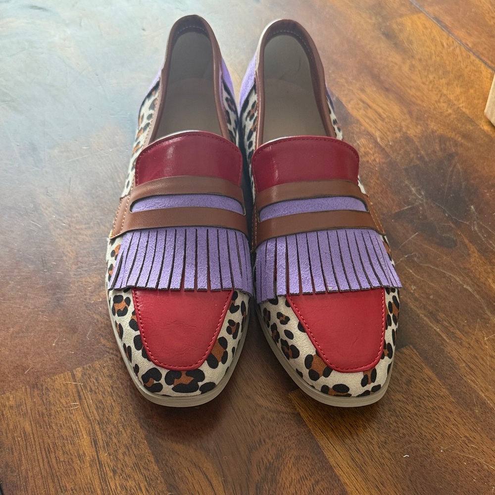 Leopard Print Loafers with Red and Purple Accents